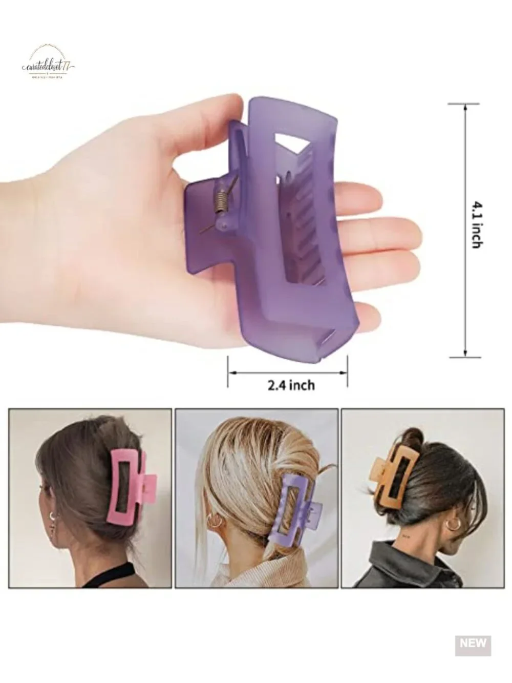 6 Pcs Large Rectangle Hair Claw Clips Nonslip Acrylic for Thick Hair